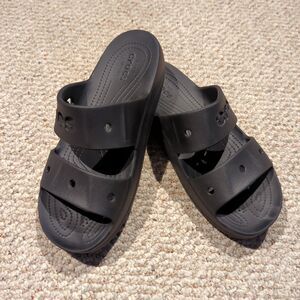 Crocs Via Platform Slides Sandals Womens 9 Black Iconic Comfort